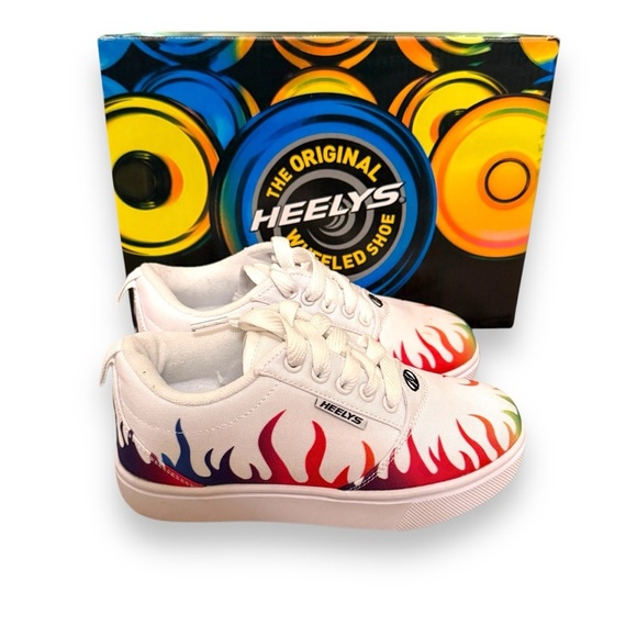 Heelys Pro 20 Prints White Rainbow Flames Lace Up Sneakers Sz Youth 1‎ - Picture 1 of 13